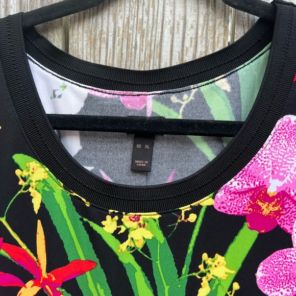 G.I.L.I. Floral Slit Tropical Black Pink Maxi Shift Dress Women’s XL - Picture 9 of 13